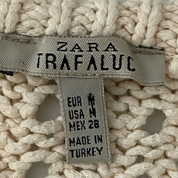 Zara Cream Open Loose Knit Crochet Sweater Cottagecore Boho Coastal Medium - Picture 3 of 14